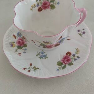 Vintage Shelley China Rose & Red Daisy Teacup and Saucer Set